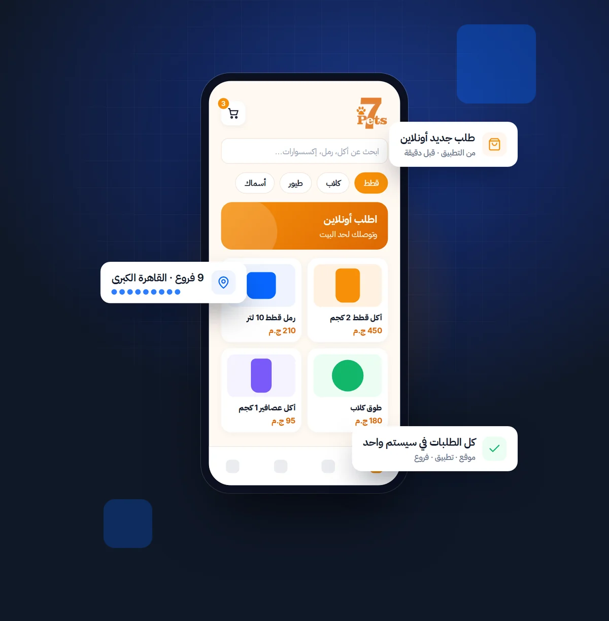 7Pets ordering app and its nine branches